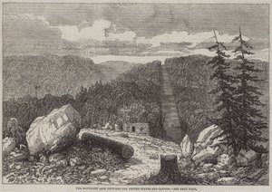 De grenslijn tussen de Verenigde Staten en Canada (gravure) door English School
