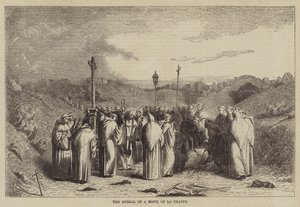 De begrafenis van een monnik van La Trappe (gravure) door English School