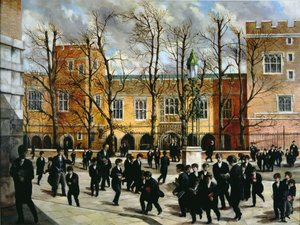De brandende struik bovenaan Common Lane, met uitzicht op New Schools, Eton College, ca. 1935 door English School