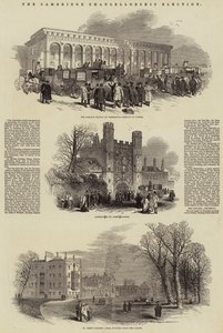 De Verkiezing van de Kanselier van Cambridge (gravure) door English School
