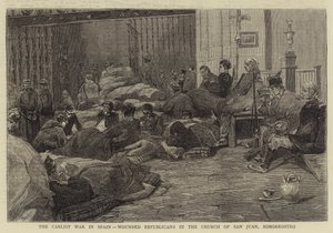 De Carlistenoorlog in Spanje, Gewonde Republikeinen in de Kerk van San Juan, Somorrostro (gravure)