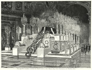 Het Catafalk opgericht voor de Begrafenis van Zijne Majesteit Koning Victor Emmanuel, in het Pantheon, Rome door English School