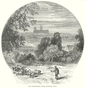 De kathedraal, vanaf Canwick Hill (gravure) door English School