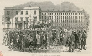 De Chartist bijeenkomst op Kennington Common in 1848, deel van de Processie - geschetst bij Blackfriars Bridge