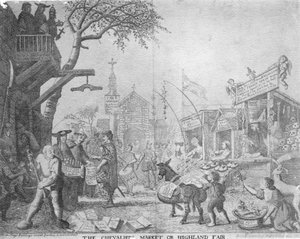 De Markt van de Ridder, of Hoogland Kermis, uitgegeven door George Bickham de Jongere, 1745