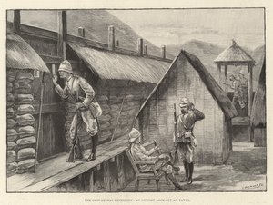 De Chin-Lushai-expeditie, een voorpost kijkt uit bij Yawhi door English School