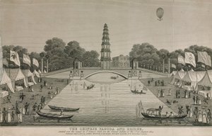 De Chinese pagode en brug gebouwd over het kanaal in St James