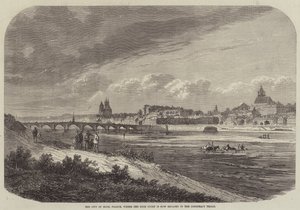 De stad Blois, Frankrijk, waar het Hooggerechtshof nu bezig is met de samenzweringsprocessen (gravure) door English School