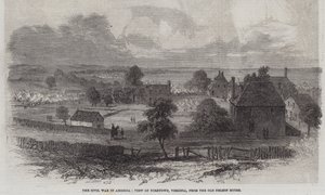 De Burgeroorlog in Amerika, Uitzicht op Yorktown, Virginia, vanaf het Oude Nelson Huis door English School