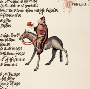 Het Verhaal van de Klerk van Oxford (detail) uit The Canterbury Tales, door Geoffrey Chaucer, Ellesmere Manuscript, facsimile editie, 1911