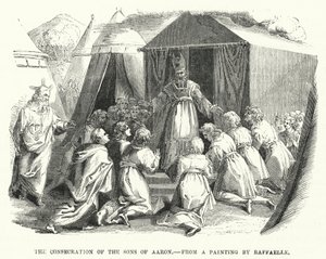 De Wijding van de Zonen van Aaron, naar een schilderij van Raffaelle (gravure)