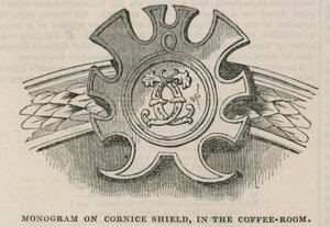 Het Conservative Clubhouse: Monogram van de Club op Cornice Shield in de koffiekamer door English School