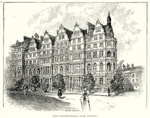 De Constitutionele Club, Londen (gravure) door English School