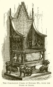De kroningsstoel van Edward III, met de Steen van Scone door English School