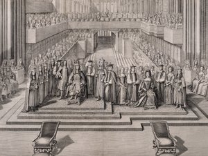 De Kroning van Koning James II (1633-1701) en zijn tweede vrouw Mary van Modena (1658-1718) 1685 door English School