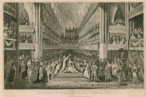 De kroning van Koningin Victoria in Westminster Abbey, 28 juni 1838 door English School
