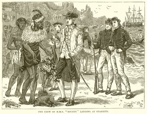 De bemanning van H.M.S. Bounty landt op Otaheite door English School