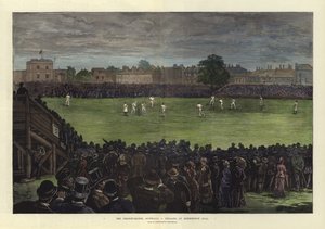 De cricketwedstrijd, Australië tegen Engeland, op Kennington Oval door English School