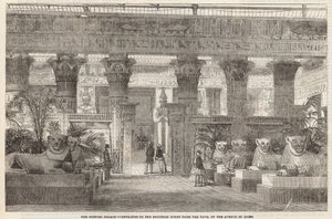 Het Crystal Palace: Ingang naar de Egyptische Hof vanuit het schip door de Avenue of Lions door English School