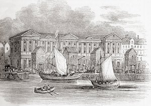 Het Douanehuis, Londen, Engeland, zoals het verscheen voor de Grote Brand, uit Old England: A Pictorial Museum, uitgegeven 1847