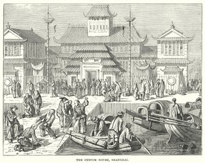 Het douanekantoor, Shanghai (gravure) door English School