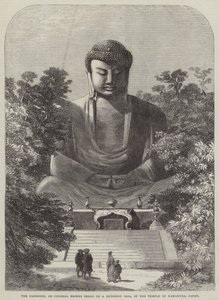 De Daiboodh, of kolossaal bronzen beeld van een boeddhistische idool, in de tempel van Kamakura, Japan (gravure) door English School