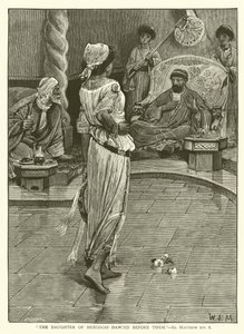 "De dochter van Herodias danste voor hen", Mattheüs, XIV, 6 (gravure) door English School