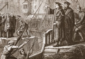 Het vertrek van Erasmus uit Bazel, illustratie uit De Geschiedenis van het Protestantisme door James Aitken Wylie, gepubliceerd in 1878 door English School