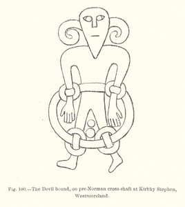 De Duivel gebonden, op pre-Normandische kruis-schacht in Kirbky Stephen, Westmoreland