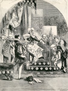Het ontslag van de Graaf van Murray en de Abt van Kilwinning door Elizabeth, 1865 door English School