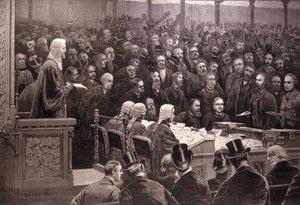 De verdeling in het Lagerhuis over de Ierse Home Rule-vraag, 