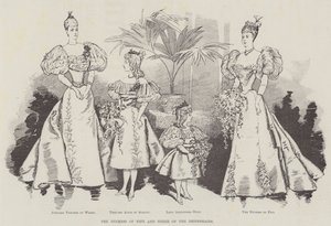 De hertogin van Fife en drie van de bruidsmeisjes (gravure) door English School