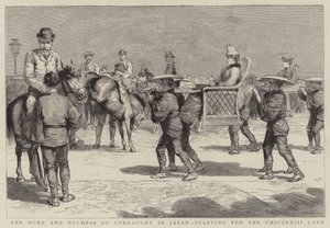 De hertog en hertogin van Connaught in Japan, vertrek naar het Chiuzenjii-meer door English School