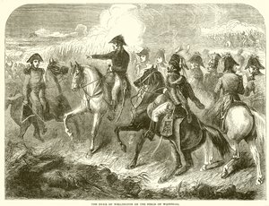 De Hertog van Wellington op het slagveld van Waterloo door English School