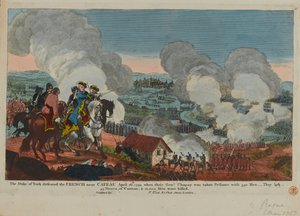 De hertog van York (1763-1827) verslaat de Fransen bij Cateau, 26 april 1794, uit een reeks van Zevenjarige Oorlogscènes gepubliceerd door F. West, 1834 door English School