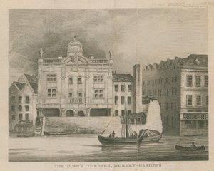 Het Dukes Theatre, Dorset Gardens, Londen door English School