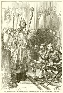 De hertogen van Orléans en Bourgondië in de kerk van de Augustijnen door English School