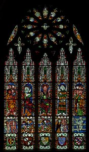 Het oostelijke raam met het Laatste Oordeel: Christus, Maagd Maria, Sint Johannes de Doper (roosvenster - intern) door English School