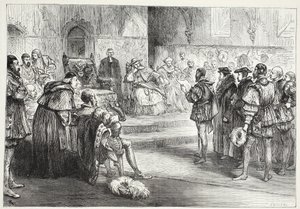 De keurvorst van Saksen leest het protest voor op de Rijksdag van Spiers, illustratie uit De Geschiedenis van het Protestantisme door James Aitken Wylie, 1878