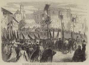 De Keizer en Keizerin van Frankrijk in Chambery (gravure) door English School