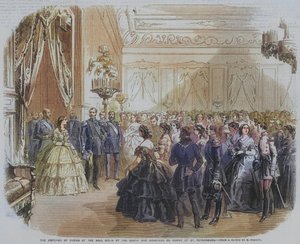 De keizer van Rusland op het bal gegeven door de graaf en gravin de Morny in Sint-Petersburg (gravure) door English School