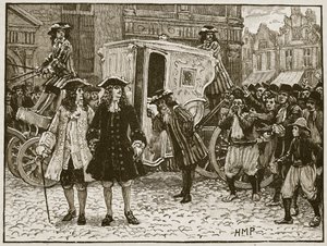 De Engelse gezant beledigd in de straten van Utrecht, 1712, illustratie uit Cassells Geïllustreerde Geschiedenis van Engeland door English School