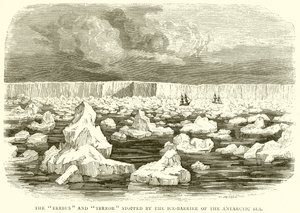 De Erebus en Terror gestopt door de ijsbarrière van de Antarctische Zee door English School