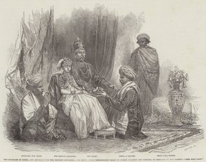 De ex-Rajah van Coorg, en zijn dochter de prinses Gouramma, en suite door English School