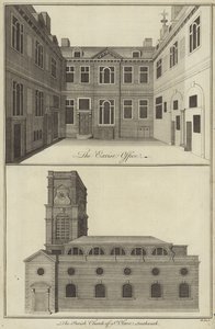 Het accijnskantoor, Londen en de parochiekerk van St Olave, Southwark door English School