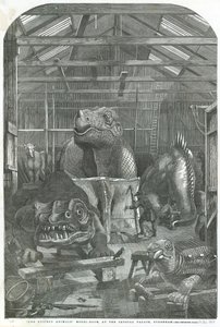 De modelkamer van uitgestorven dieren, in het Crystal Palace, Sydenham door English School