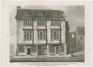 The Falcon Tavern aan de Bankside, Southwark. Zoals het verscheen in 1805 door English School
