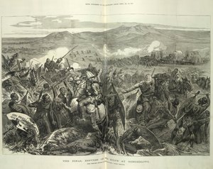 De laatste afwijzing van de Zoeloes bij Ginghilovo, naar schetsen van luitenant-kolonel J. North Crealock. Illustratie uit 