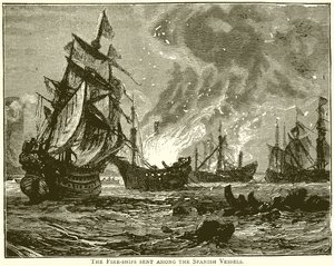Het Brandschip Gestuurd naar de Spaanse Schepen door English School