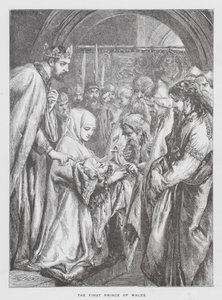 De eerste prins van Wales (gravure) door English School